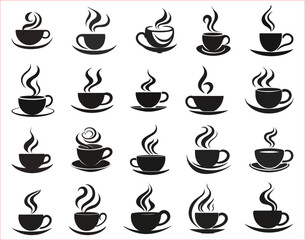Coffee cup icon silhouette set, Coffee cup icon silhouette vector