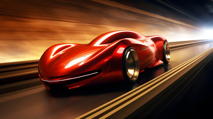 Luxury red sport car at high speed with motion blur background