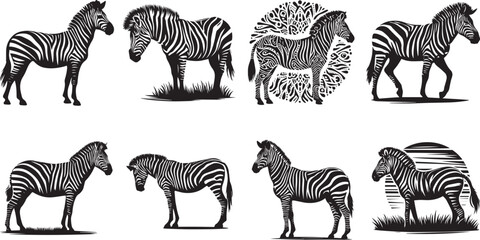 Zebra Silhouettes SVG EPS PNG - obrazy, fototapety, plakaty
