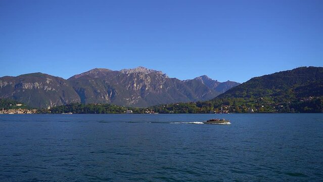 View of Lake Como in Italy with mountains in the background