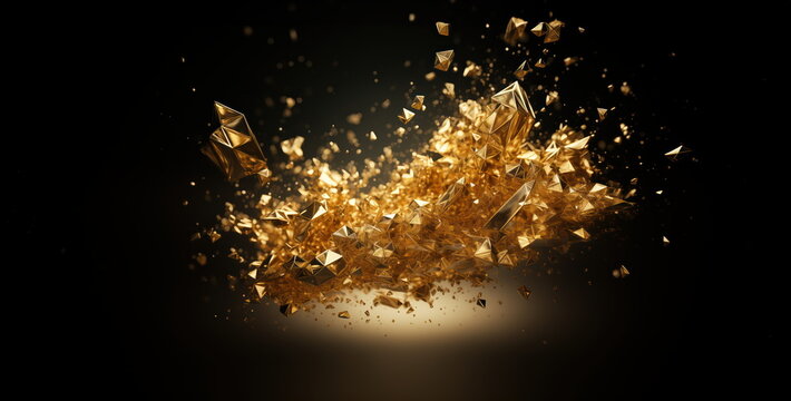 Gold crystals in mid air. 