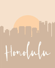 City poster of Honolulu with building silhouettes at sunset