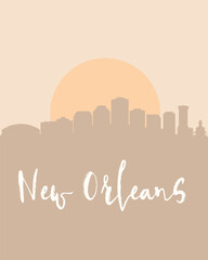 City poster of New Orleans with building silhouettes at sunset