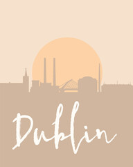 City poster of Dublin with building silhouettes at sunset