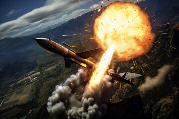 war, fighting, rockets in the city, armed conflict with explosions and shooting