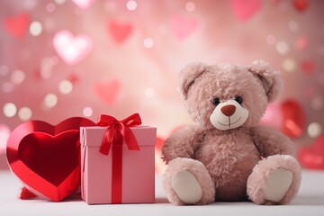 Valentine gift, heart-shaped box, sand teddy bear greeting card - Powered by Adobe