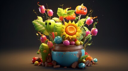 Fototapeta premium A plant from Plant versus zombies made with candies Ai generative