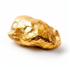 Stunning gold nugget with a radiant gleam, elegantly showcased on a flawless white background