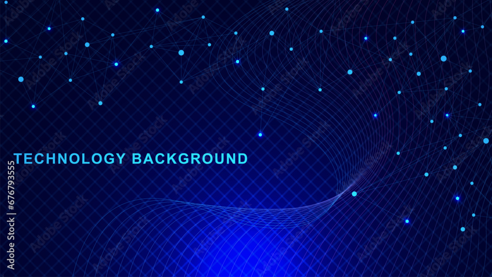 Poster abstract technology with connecting dots and lines and wave flow. big data visualization. biochemist