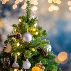 Obraz na płótnie Canvas Christmas tree blur background, Decorated Christmas tree on blurred background, Christmas Tree with Decorations