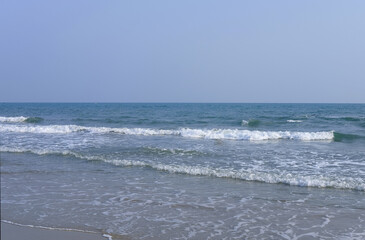 Beautiful summer of Horizon in heaven tropical seascape and paradise of turquoise water in calm ocean. Happiness with sand and beach