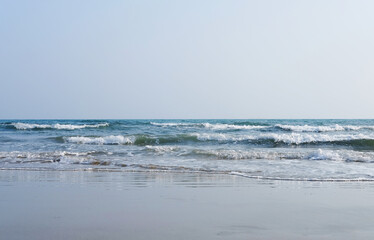 Beautiful summer of Horizon in heaven tropical seascape and paradise of turquoise water in calm ocean. Happiness with sand and beach