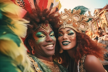 Afro american people at Venice Carnival - obrazy, fototapety, plakaty