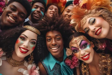Gordijnen Interracial group of people at venice carnival © Adrian