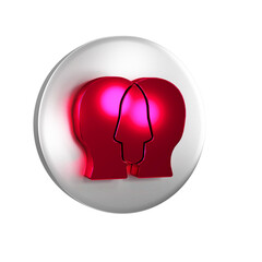 Red Project team base icon isolated on transparent background. Business analysis and planning, consulting, team work, project management. Developers. Silver circle button.