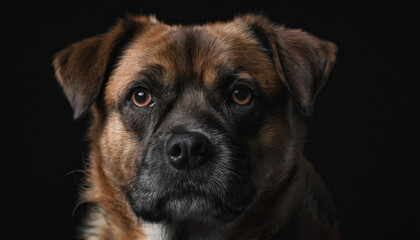 Obraz premium A dog with a sad look on its face and a black background
