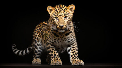 Amur leopard cub (Panthera pardus orientalis) isolated on black background