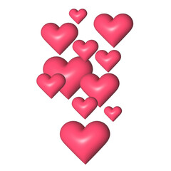 3d glossy many pink heart vector illustration. Realistic flying candy symbol of love gift, wedding and happy Valentines day, abstract  romantic object  isolated on transparent background