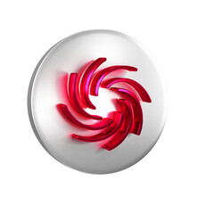 Red Tornado icon isolated on transparent background. Cyclone, whirlwind, storm funnel, hurricane wind or twister weather icon. Silver circle button.