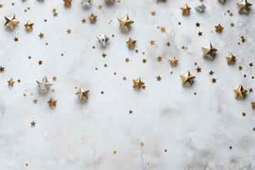 Christmas decorations on white background top view mockup for text placement in red, gold, silver