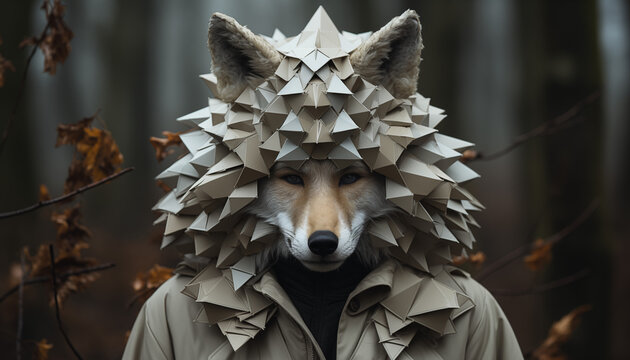 Paper wolf mask. Paper art