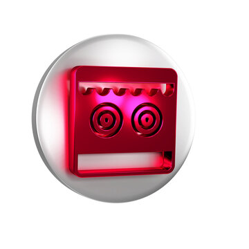 Red Shooting gallery icon isolated on transparent background. Silver circle button.