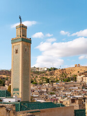 Moorish Mosque in Fes, Morocco, with the old town in the background