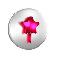 Red Balloon with ribbon icon isolated on transparent background. Happy Easter. Silver circle button.