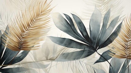  a close up of a wall with a painting of leaves and plants on it's side and a white background.  generative ai