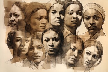 Abstract collage that celebrates the beauty and diversity of humanity. Variety of people from different ethnicities, cultures, ages and genders. Ai generative