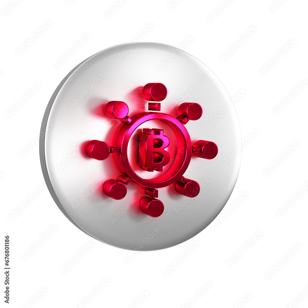 Poster red blockchain technology bitcoin icon isolated on transparent background. abstract geometric block 