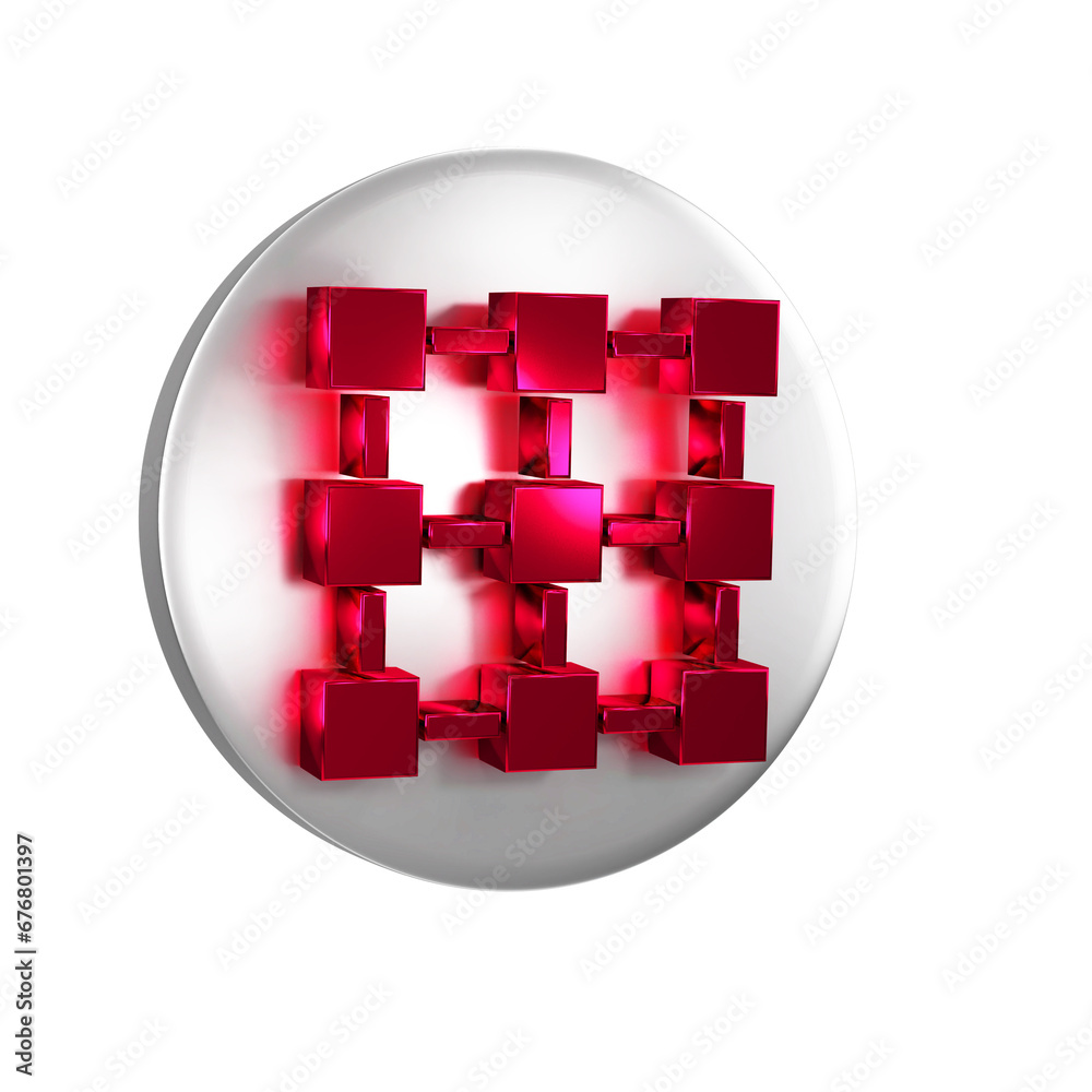 Poster red blockchain technology icon isolated on transparent background. cryptocurrency data. abstract geo