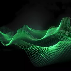 Green Wave of dots and weave lines. Abstract background. Network connection structure.