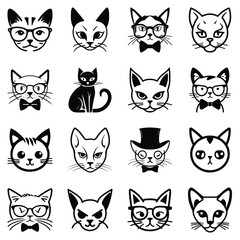 Cats3 Flat Icon Set Isolated On White Background