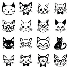Fototapeta premium Cats3 Flat Icon Set Isolated On White Background