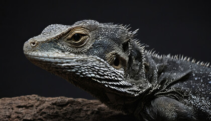 Obraz premium A lizard with a sad look on its face and a black background