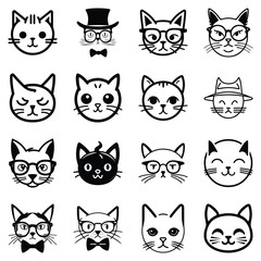 Cats3 Flat Icon Set Isolated On White Background