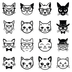 Obraz premium Cats3 Flat Icon Set Isolated On White Background