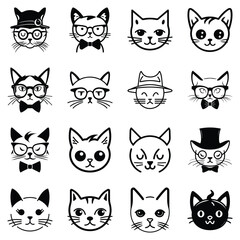 Cats3 Flat Icon Set Isolated On White Background