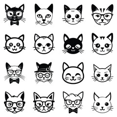 Obraz premium Cats3 Flat Icon Set Isolated On White Background