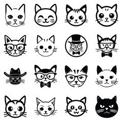 Obraz premium Cats3 Flat Icon Set Isolated On White Background