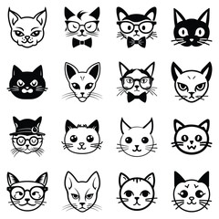 Obraz premium Cats3 Flat Icon Set Isolated On White Background