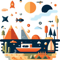 pattern with boats flat design illustration vector