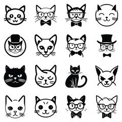 Cats3 Flat Icon Set Isolated On White Background