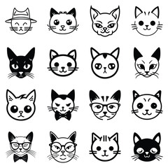 Cats3 Flat Icon Set Isolated On White Background