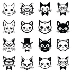 Cats3 Flat Icon Set Isolated On White Background