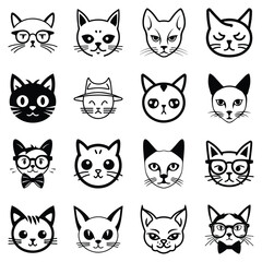 Obraz premium Cats3 Flat Icon Set Isolated On White Background
