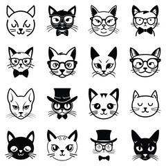 Obraz premium Cats3 Flat Icon Set Isolated On White Background