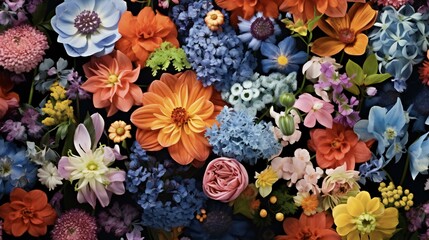 a large group of colorful flowers are arranged in a pattern