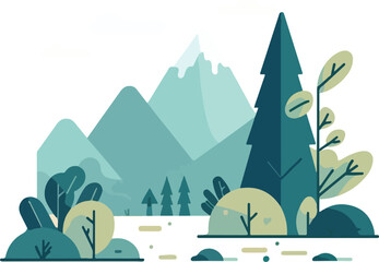 landscape with trees flat design illustration vector